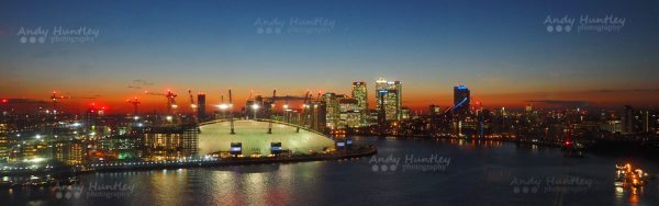 O2 Arena & Canary Wharf at Dusk